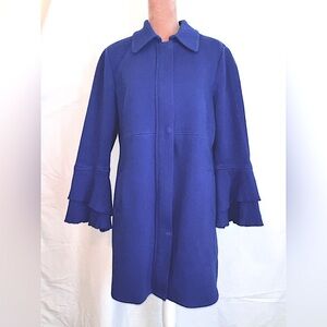 INC- Cobalt blue ruffled sleeve trench style coat by INC-International Concepts